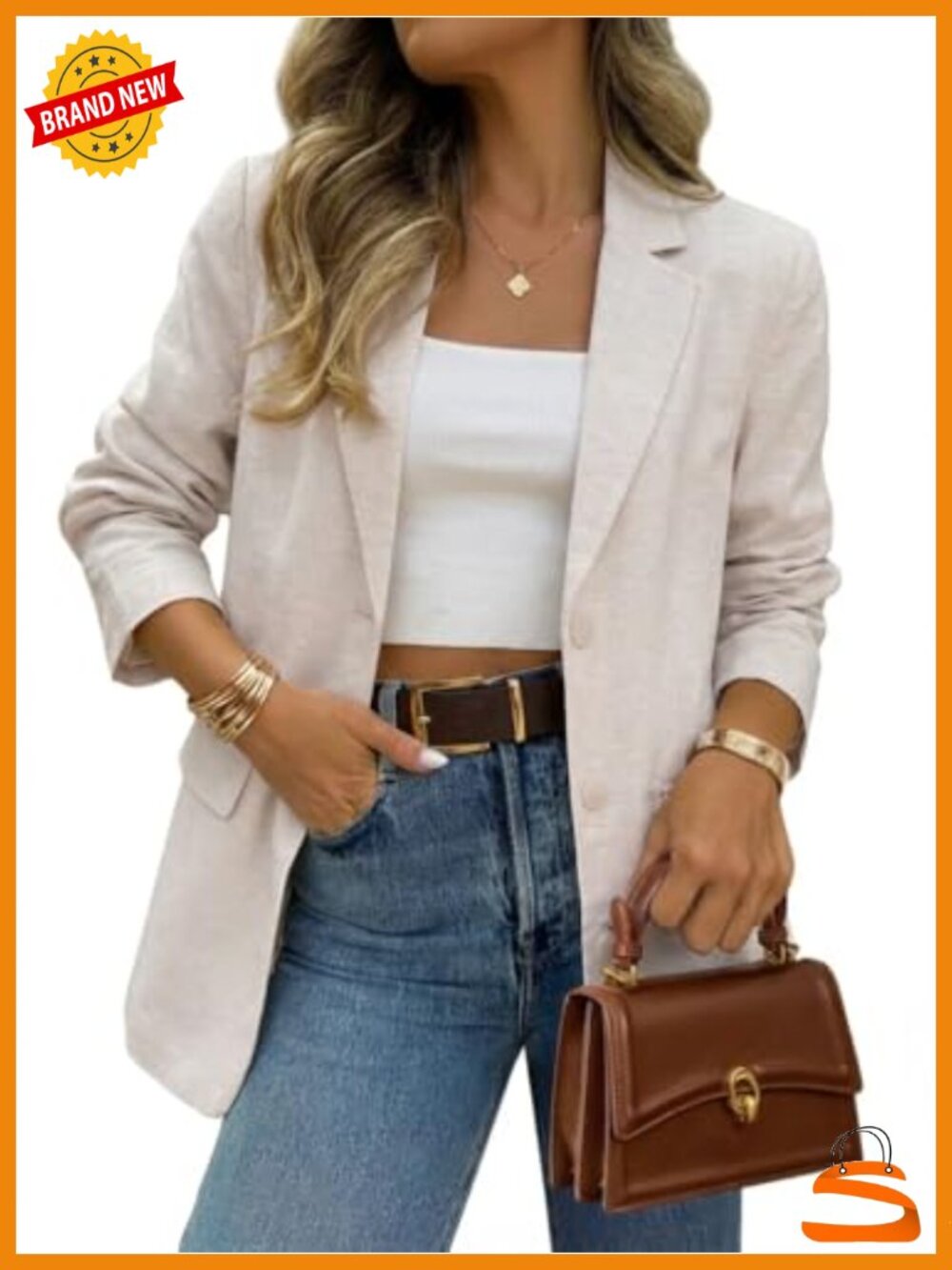 Women's Linen Blazer Casual Spring Summer Lightweight Jacket Long Sleeve
